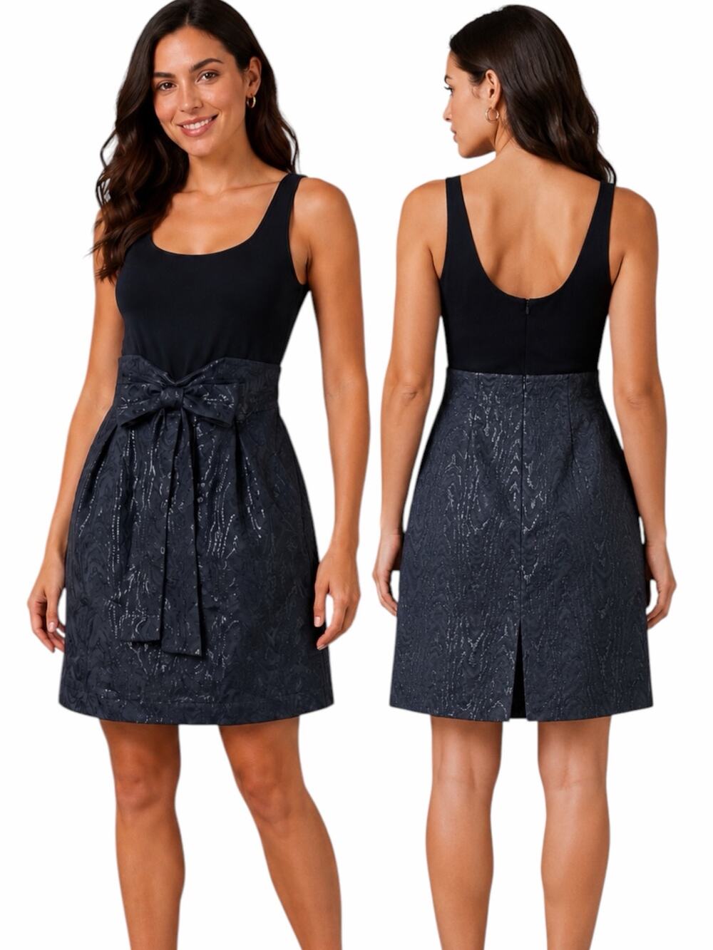 Rickie Freeman Teri Jon Double Bow Front Mini Cocktail Dress Black Size 2